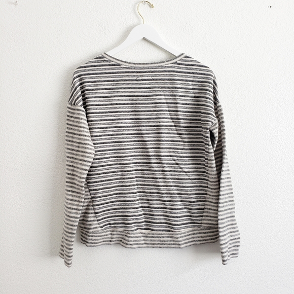 Lou & Grey Cotton Gray & Cream Striped Sweater Medium - Picture 2 of 4